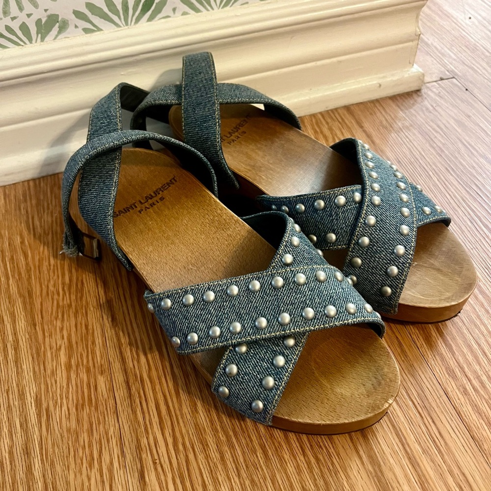 Saint Laurent Denim Studded Sandals